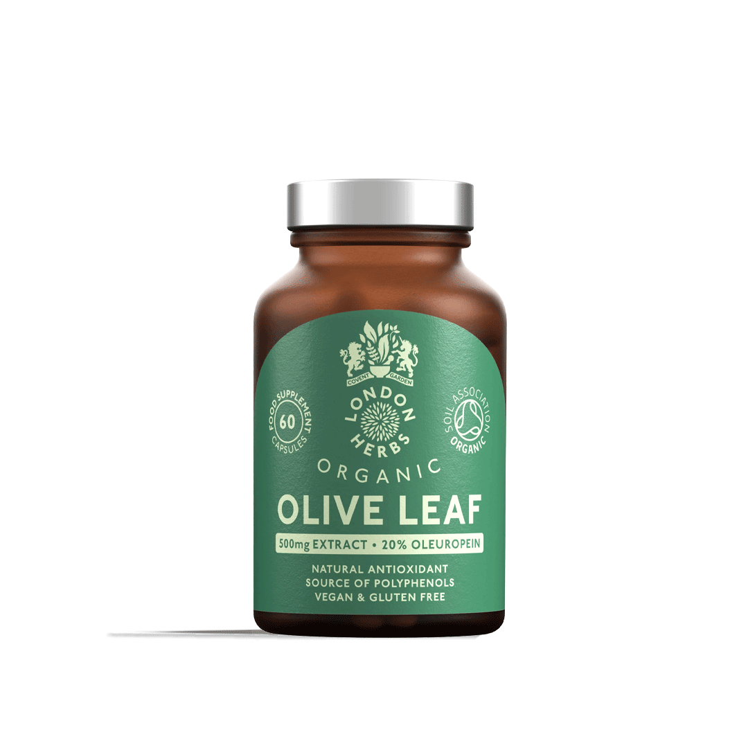 Bottle of London Herbs Organic Olive Leaf Extract Capsules Supplement